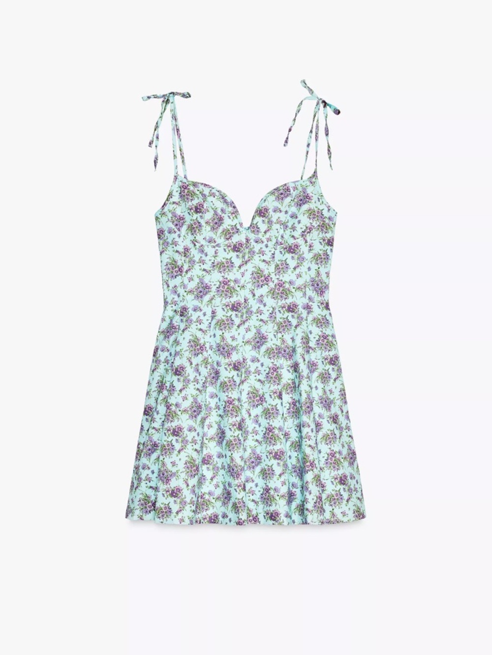 Zara Floral Tie-Strap Mini Dress in Light Blue and Purple. NWOT